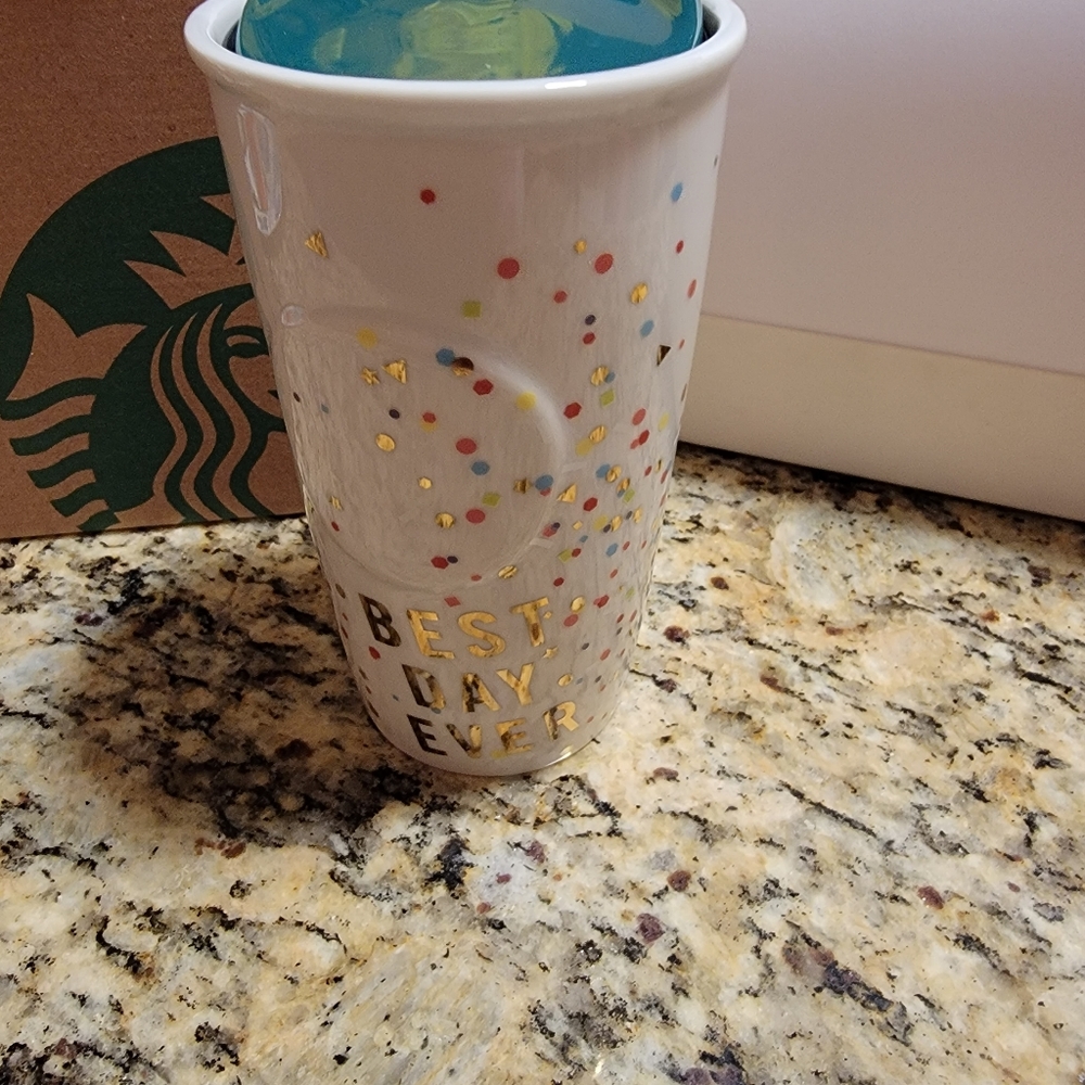 2015 Starbucks Best Day Ever Ceramic 10oz with Ceramic Green Lid